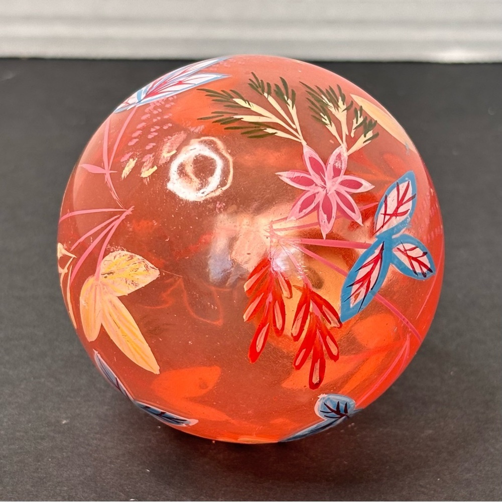 NWT ANTHROPOLOGIE Hand Painted Floral Orange Glass Christmas Holiday Ornament - Picture 8 of 10